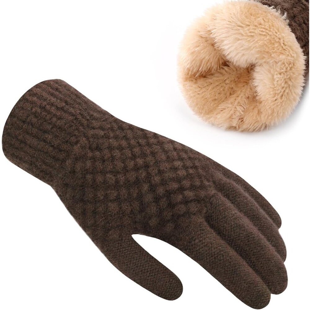 Women's B-Brown Thermal Soft Elastic Lining Cuff Winter Cold Weather Gloves